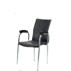 chaise métallique chrome et simili cuir avec accoudoirs noir molin