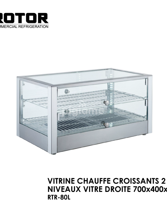 VITRINE CHAUFFE CROISSANTS 2 NIVEAUX VITRE DROITE 700x400x376 RTR-80L